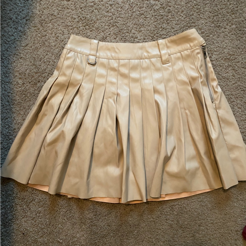 Cream leather mini skirt